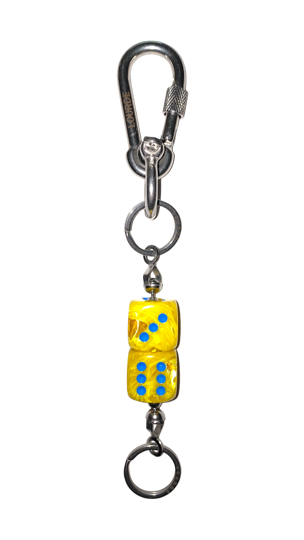 LOURDE CHUNKY DICE BAG & KEY CHAIN - YELLOW BLUE CLEAR