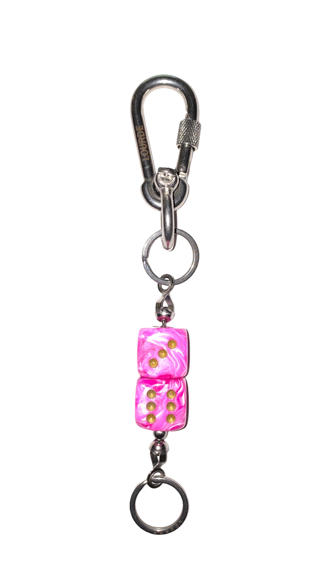 LOURDE CHUNKY DICE BAG & KEY CHAIN - WHITE HOT PINK