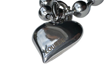LOURDE CHUNKY HEART CHARM BALL CHAIN NECKLACE STAINLESS STEEL